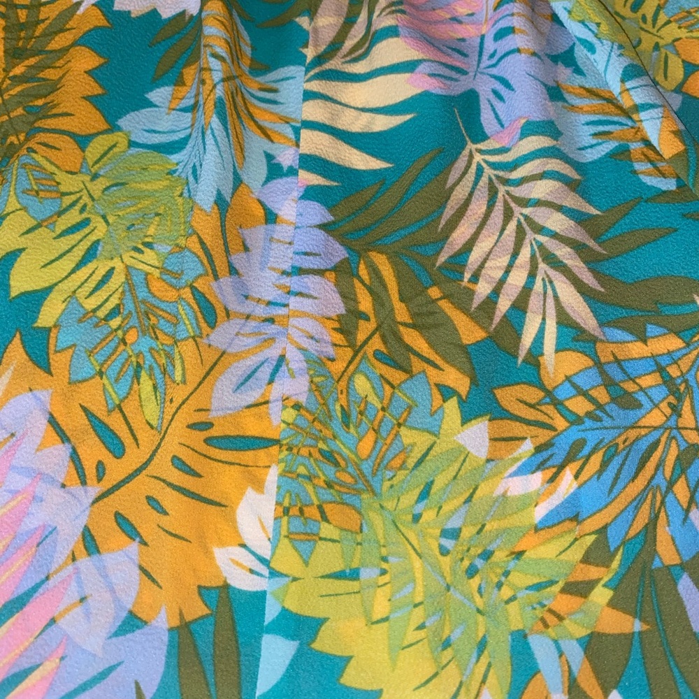 Rose & Olive Teal Tropical Print Tank Top with Yellow & Pink Leaves - Picture 4 of 11